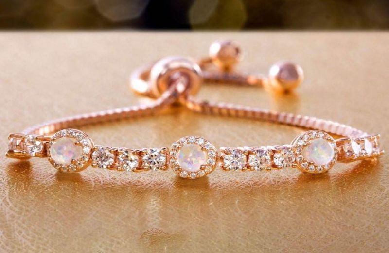 Wholesale Women Jewelry Lab Created White Opal 14K Rose Gold Over Silver Bracelet