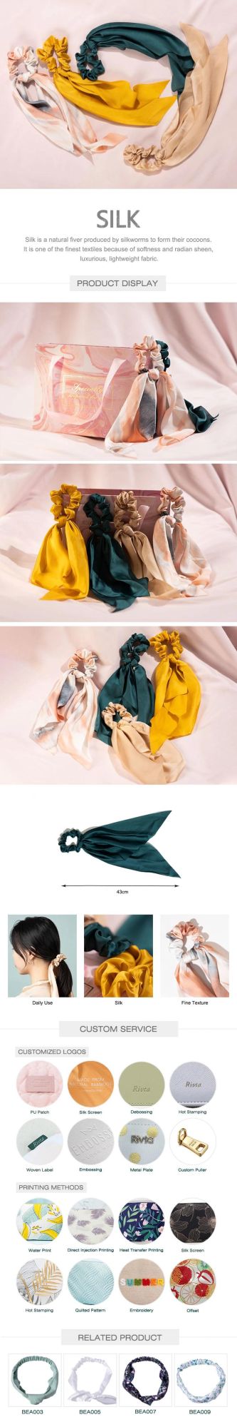 Luxury Tie Dye Satin Silk Hair Ties Scarf Scrunchies Elastic Hairbands Women with Gift Box