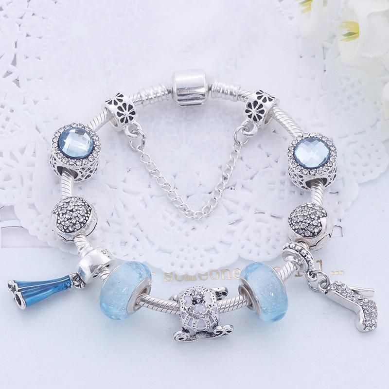 DIY Beads Crystal Charm Silver Bracelets & Bangles Jewelry Gift Women Bangle