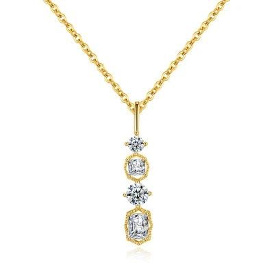 25 Sterling Silver Square Bar Zircon Pendant 14K Gold Plated Necklace Women Light Luxury Fashion Jewelry