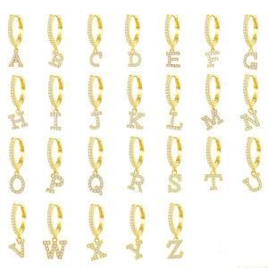 2021 Wholesale New Fashion 26 Letters of Alphabet 18K Gold Plated CZ Charms Letter Initial Drop Earrings for Women
