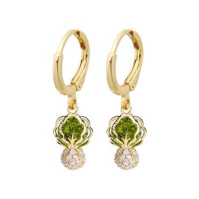 New Arrival Cabbage Deisgn Pendant Brass Cubic Zircon Women Earrings