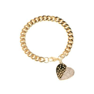 Fashion 18K Gold Cuba Chain Heart Pendant Charm with Zircon Stones Bracelet