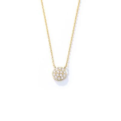 Hot Selling Gold Plated Pave Round Disc Necklace Mother&prime;s Diamond Pendant