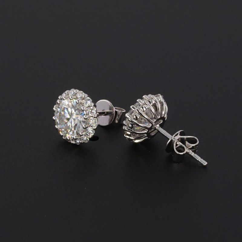 14K 18K White Gold Plated One Carat Synthetic Moissanite Earrings Fine Jewelry