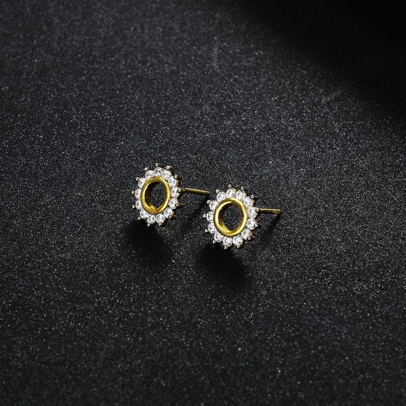 Men Jewelry 925 Plated Hollow Round Flower Hip Hop Earrings