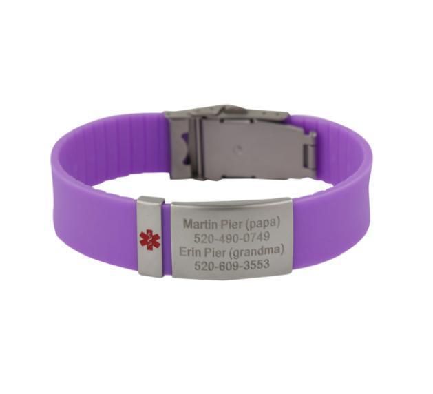 Laser Engraved Adjustable Medical Alert Silicone Bangle Wristband Bracelet for Men Women