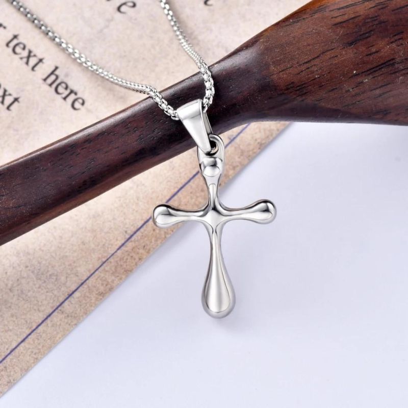 Stainless Steel Silver Color Cross Necklace for Christian Necklace Simple Gift for Daily Wearing