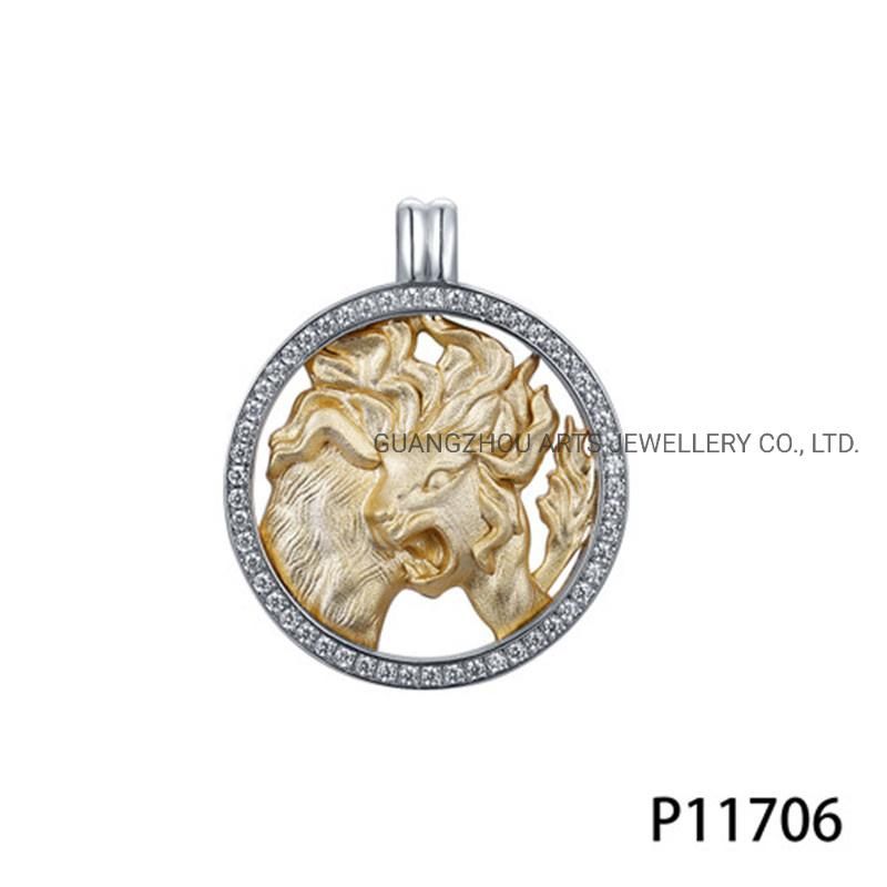 Gold Plating Horoscope Symbols in The Round Silver Pendant
