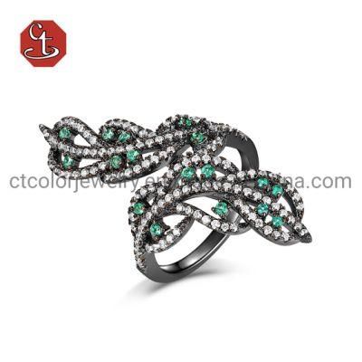 Leaf Shape CZ Silver Open Rings Brass Adjustable Ring Jewelry