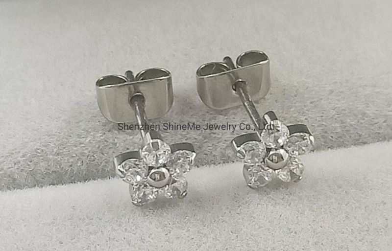 Fashion Jewelry Top Quality ASTM F136 Titanium Body Piercing Silver Jewelry CZ Ear Studs Earring Tper10