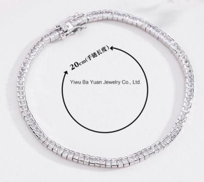 18K White Gold Women Princess Cut Cubic Zirconia Classic Tennis Bracelet 7.5 Inch