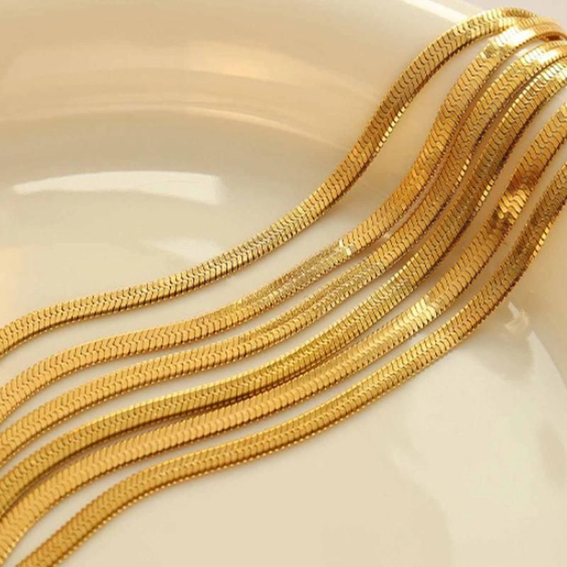 18K Gold Plated Jewellery Herringbone Flat Snake Bone Chain Choker Necklace for Women