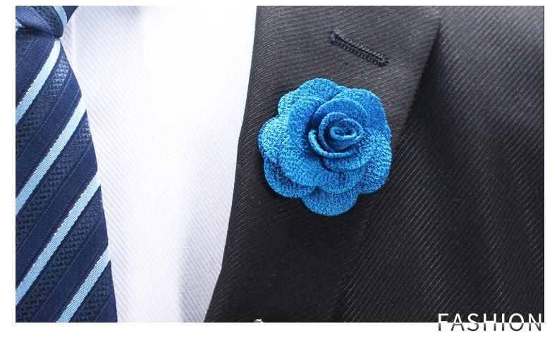 Soloid Color Flower Lapel Pin Casual Fashion Handmade Suit Boutonniere Stick Brooches