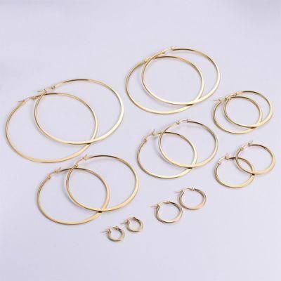 18K Gold Plated Stainless Steel Trendy Geometric Oval Diamond Big Hoop Earring for Women 2022