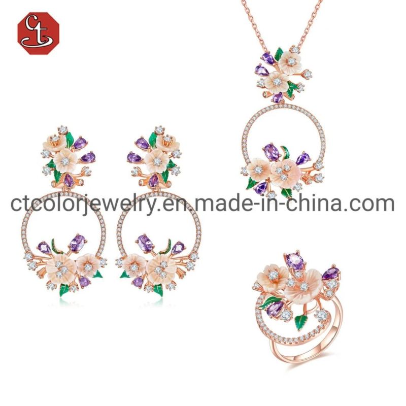 Pink Mop Shell Ring Fashion Flower Jewelry Manufacturers Selling Silver or Brass Ring