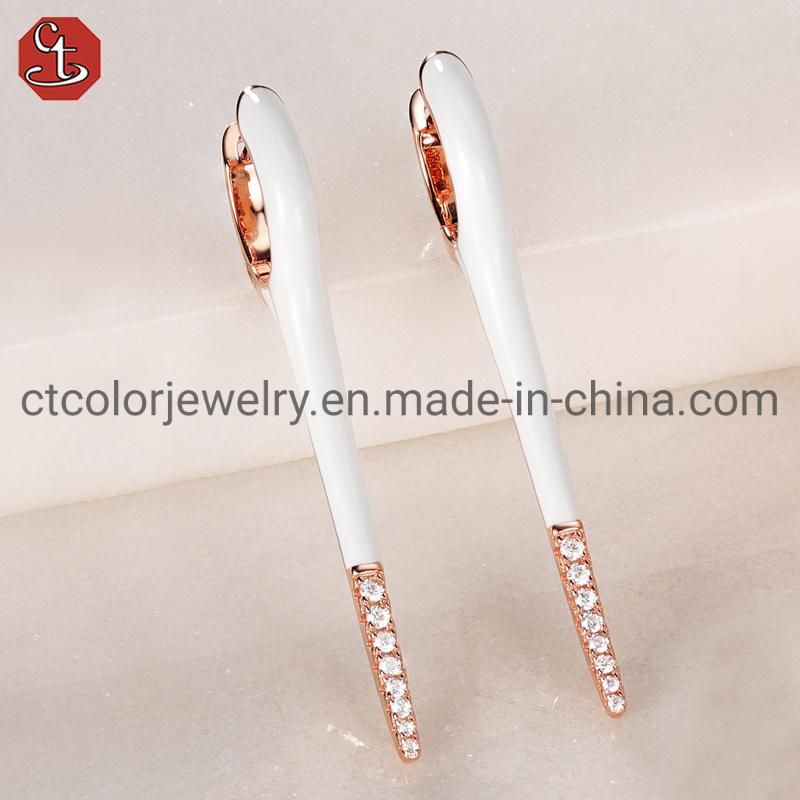 Fashion Jewelry Silver and Brass Enamel Long Earring
