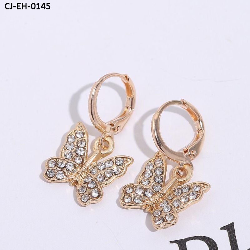 Fashion Designers Full Diamond Butterfly Elegant Temperament Rhinestone Clip on Earrings Factory Accessories