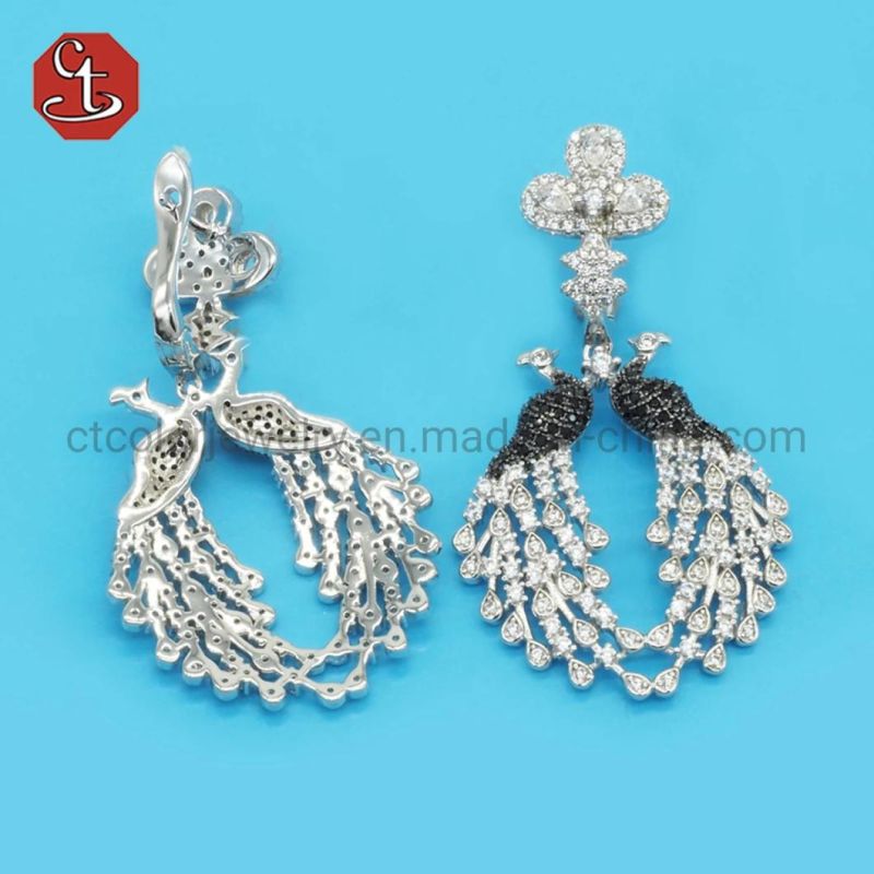 Mulitcolor Peacock Silver Earring Animal Earrings Fashion Jewelry