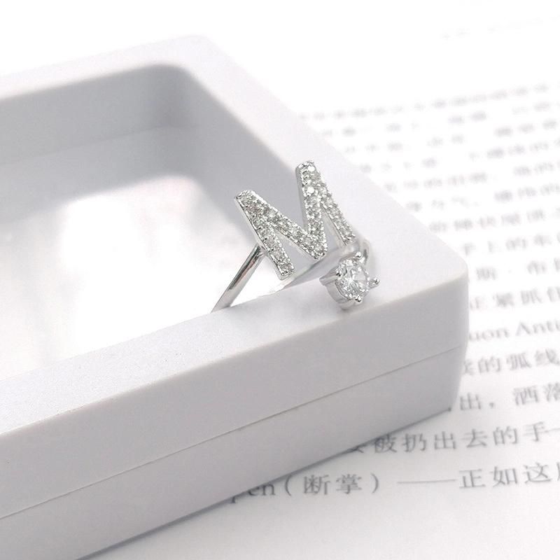 26 Letters with Diamond Ring Opening Adjustable Finger Ring