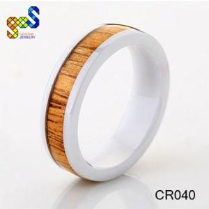 6mm White Ceramic Wood Ring Polished Shiny Designs