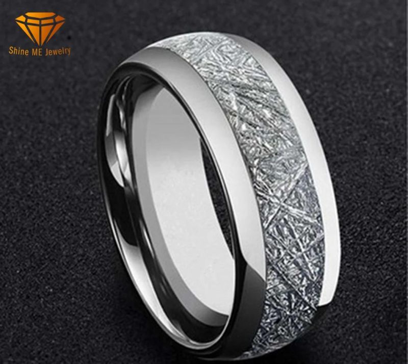 Natural Inlaid Silver Carbon Fiber Tungsten Jewelry Ring Tst2857