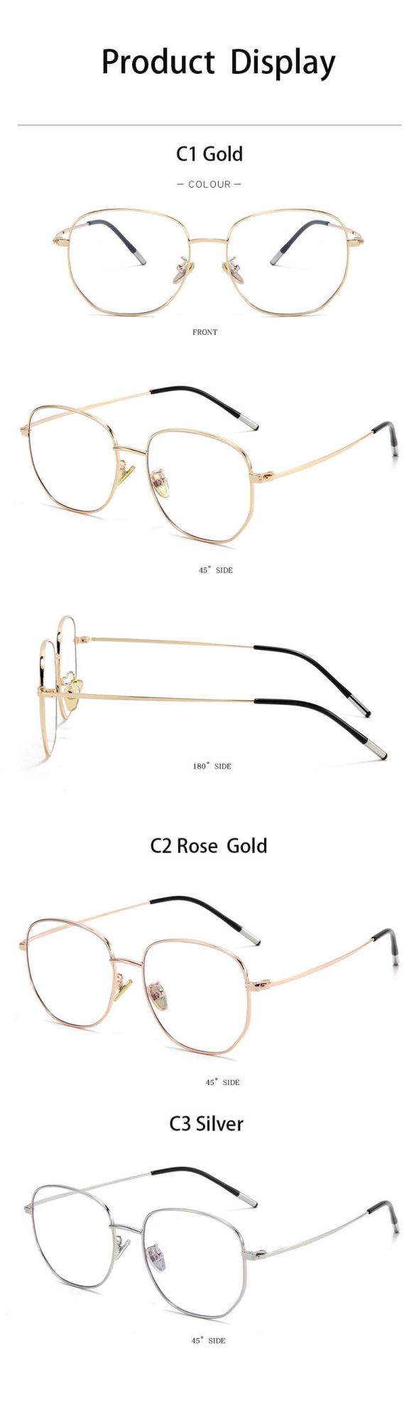 2022 Designer Logo Fashion Brand Clear Bluelight Reading Radiation Men Metal Glasses Frame for Women