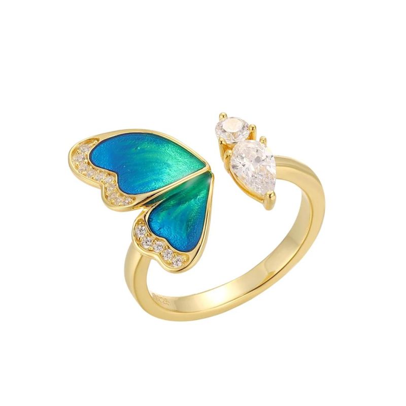 Young Girl′s blue Bufferfly 925 Silver Enamel Ring
