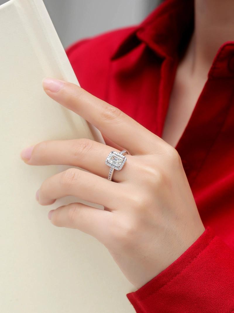 Luxury big Sterling Silver Ring 1ct Moissanite diamond rings for party wedding