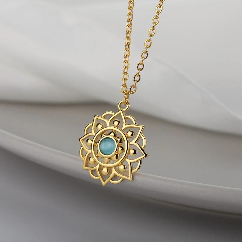 Hollow-out Pattern Inlaid with a Blue Opal Necklace