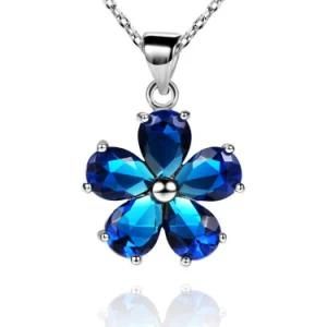 Fashion Flower Jewelry Rhodium Plated Swiss Blue Topaz Pendant Jewelry