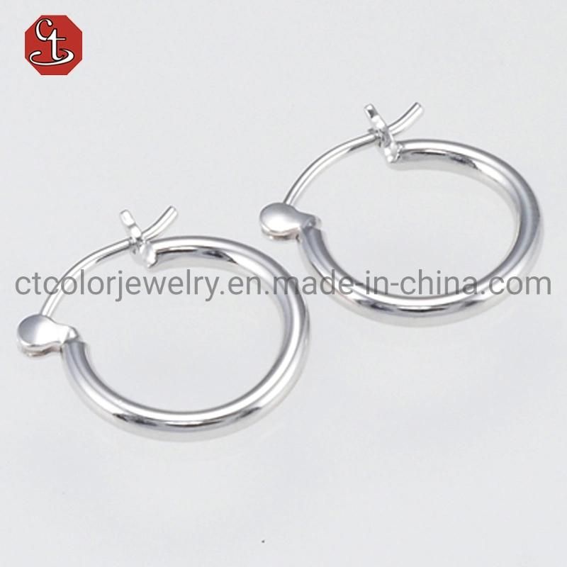 Fashion Jewelry Plain Round Wire Plain Simple Style 925 Silver Earrings Jewelry