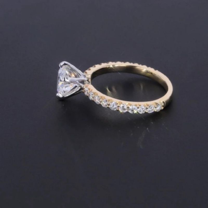 14K Yellow Plated and White Gold Moissanite Rings 8mm Moissanite and Side Lab Grown Diamond Ring