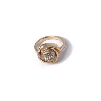 Custom Fashion Jewellery Spherical Gold Ring with Rhinestone