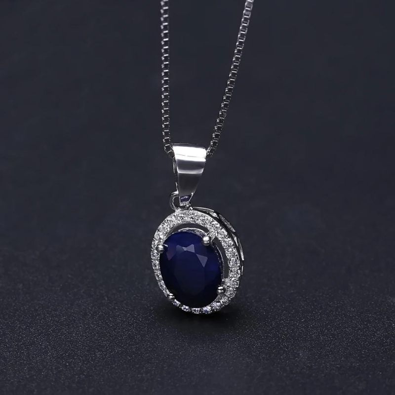 Natural Blue Sapphire Real 925 Sterling Silver Pendant Necklace for Women Necklace Costume Jewelry