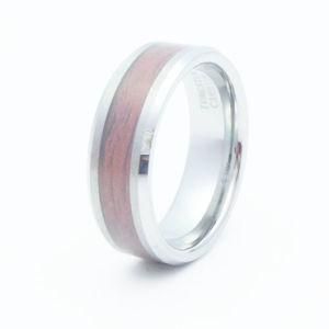Red Wood Inlay Tungsten Ring Jewelry