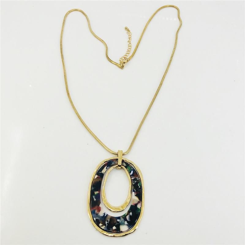 Costume Jewelry Rainbow Color Big Oval Pendant Resin Necklace