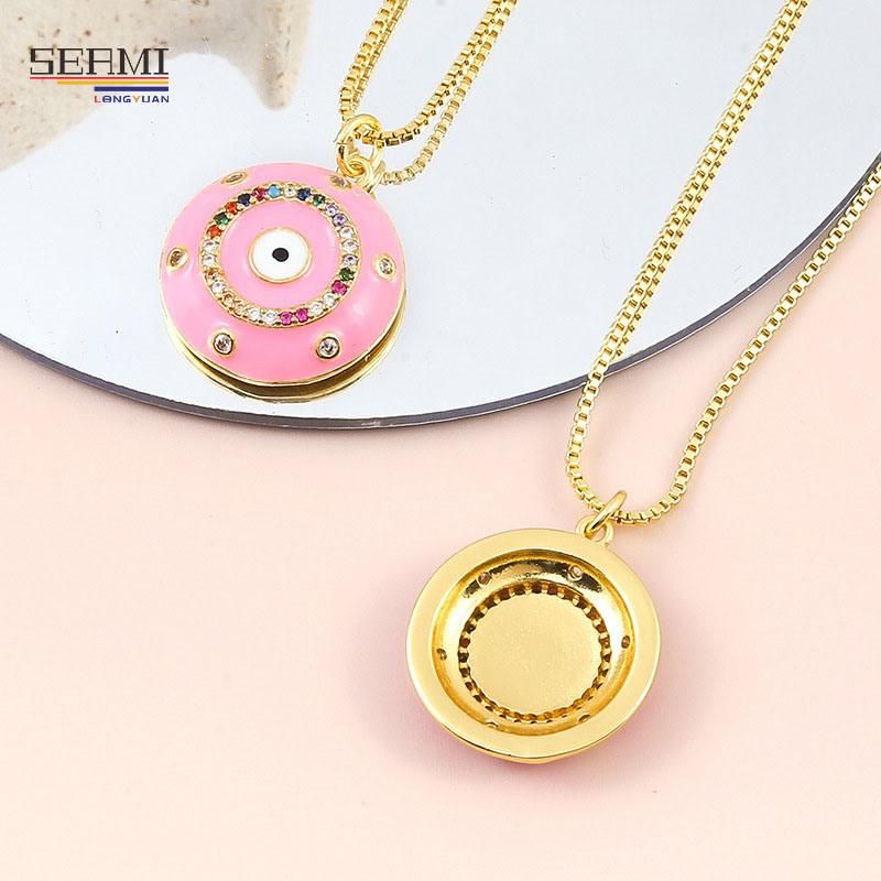 Gold Plated Zircon Pendant Colorful Drop Oil Devil′s Eye Necklace