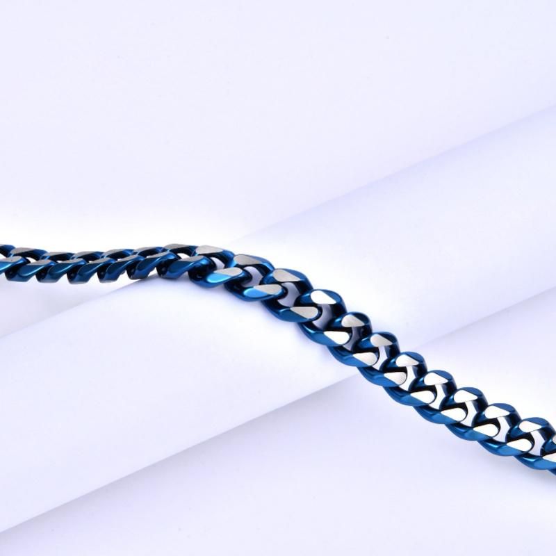 Factory Affordable Stainless Steel Jewelry Thick Blue Color Plated Cuban Necklace for Hip Hop Men Fashion Necklaces 24inch