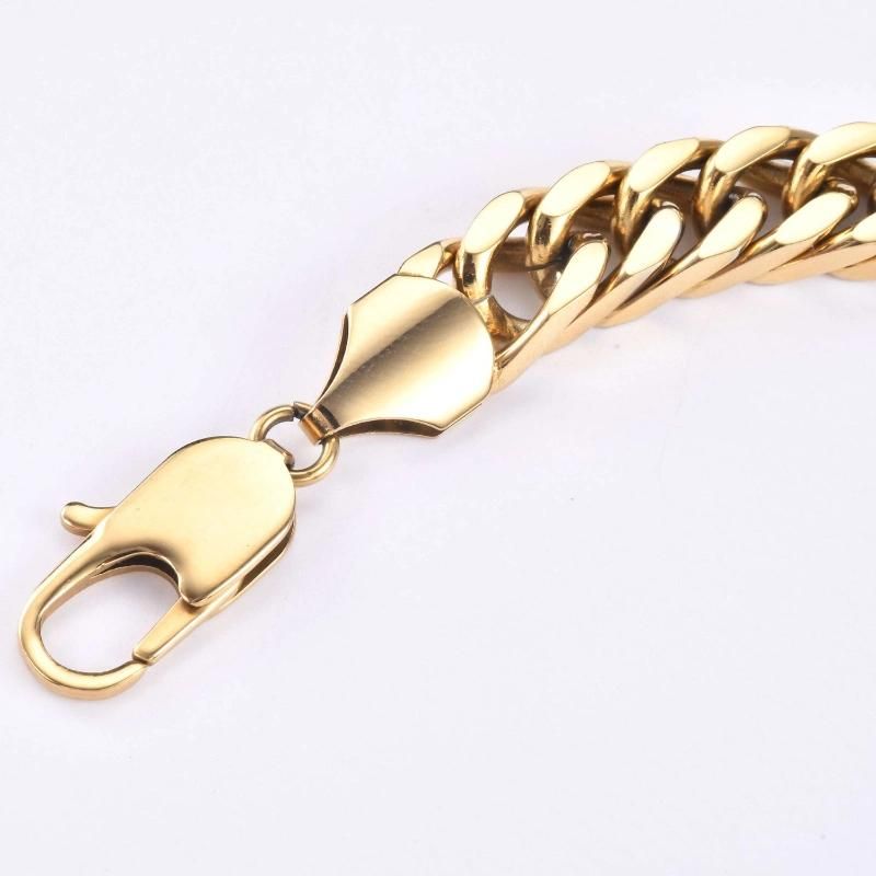 New Design High Quality Stainless Steel 14K Gold Plated Fashion Jewelry Men′ S Hip Cuban Miami Bracelet