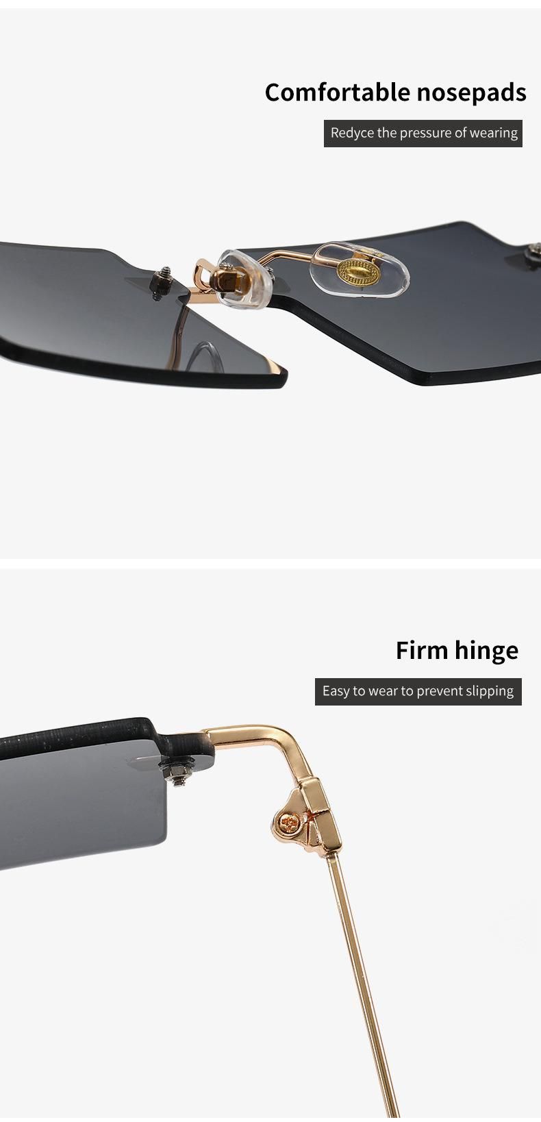 New Metal Frameless Women Fashion Small Frame Square Ocean Lens Sunglasses