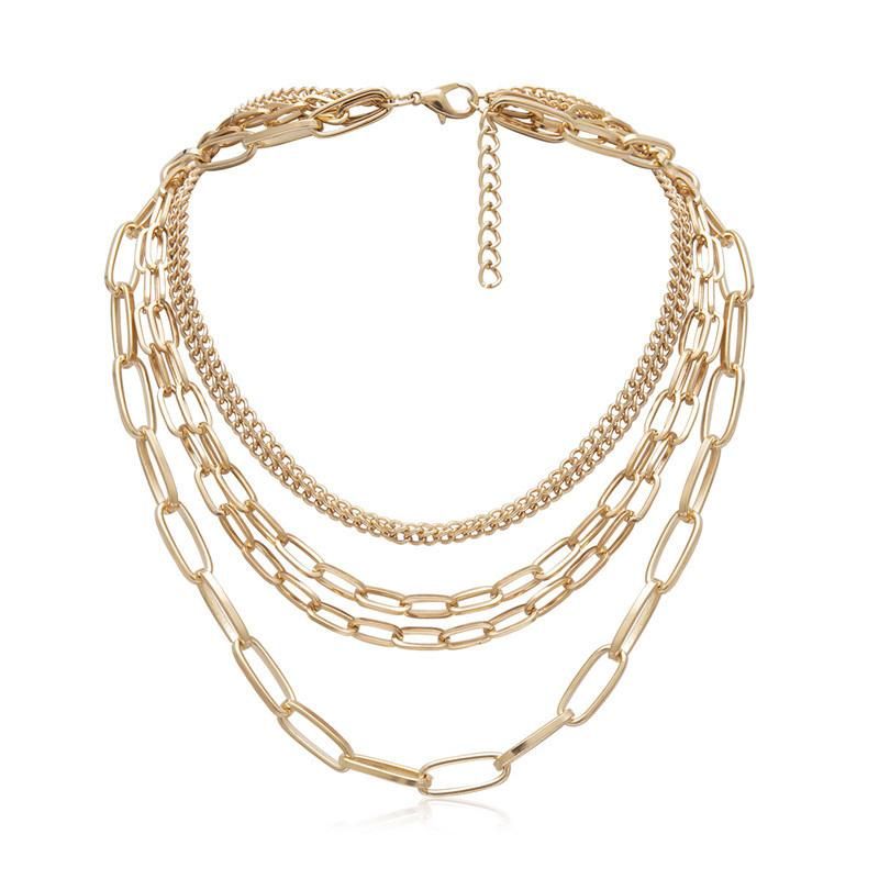 Wholesale Price 18K Gold Plated Multiple Row Chain Necklace for Women