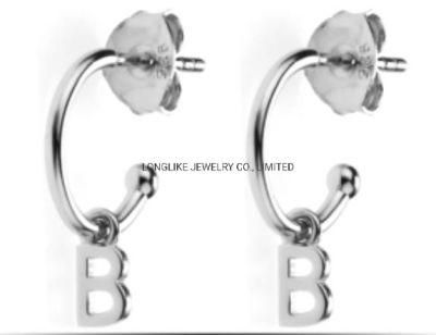 Genuine 925 Sterling Silver Plain Personalised Intial Hoop Earring in Rhodium Finish