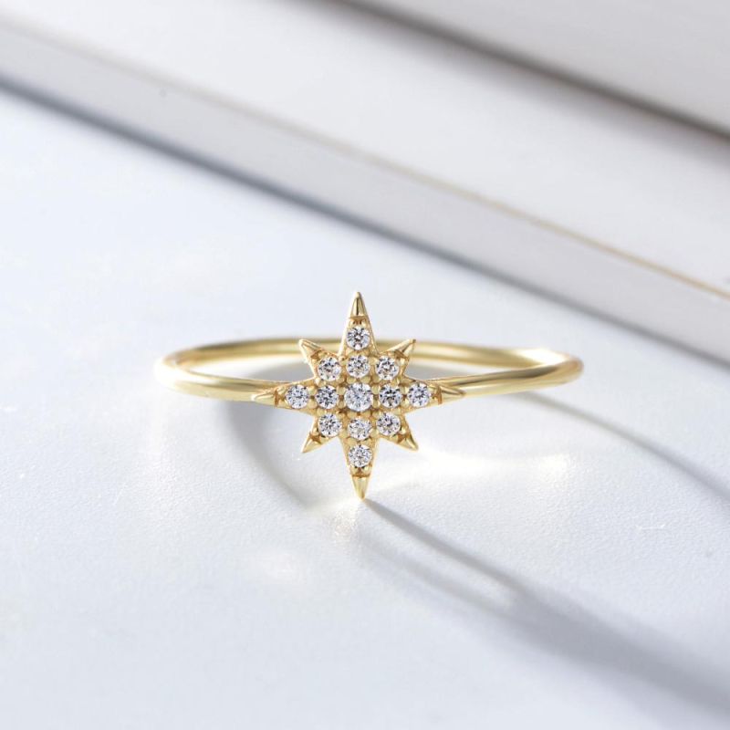 Trendy Hot Sale Jewelry Prong Setting CZ Star Gold Ring for Women