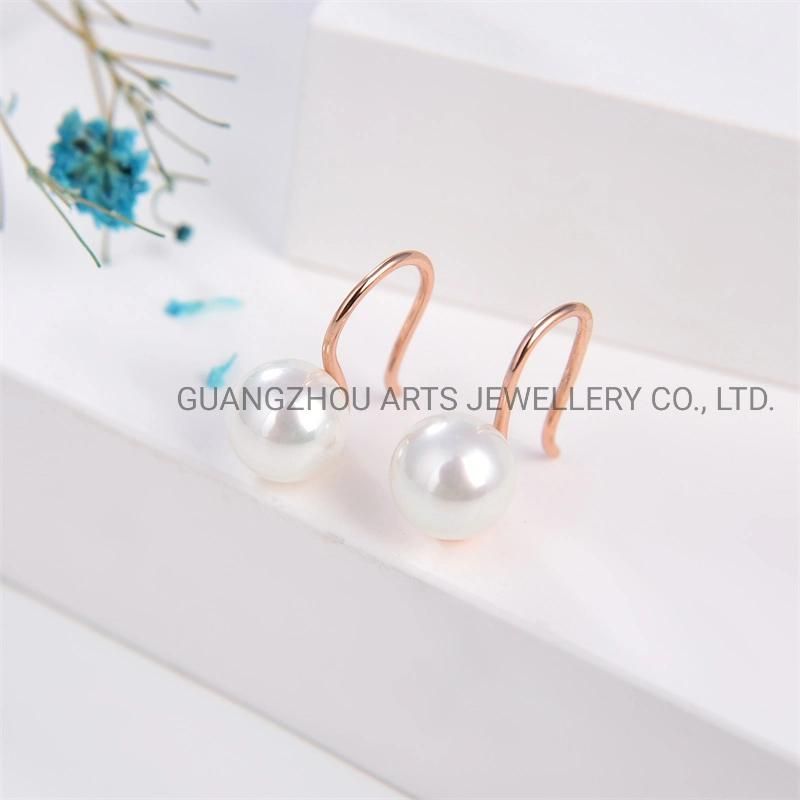 Simple Design 925 Sterling Silver Pearl Round Cut Earrings