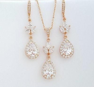 Wedding Flower CZ Necklace Jewelry Set, Bridesmaid Jewelry, Gift Jewelry