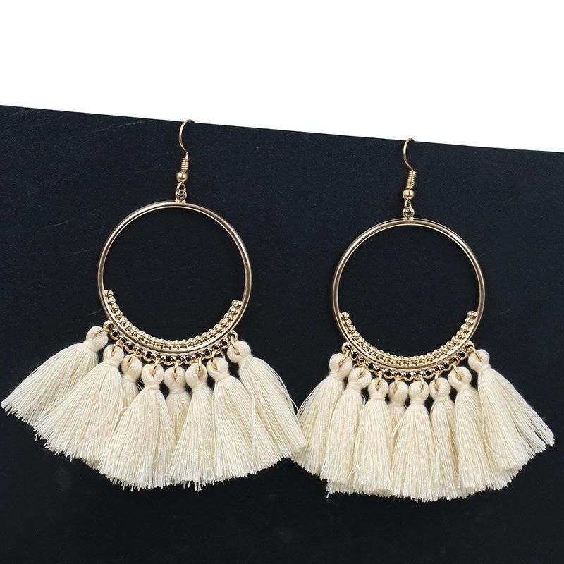 Women Vintage Round Long Drop Tassel Earrings Fashion Jewelry