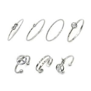 Women White Gold Plated Simple Thin Dainty Multiple Stackable Rings Set