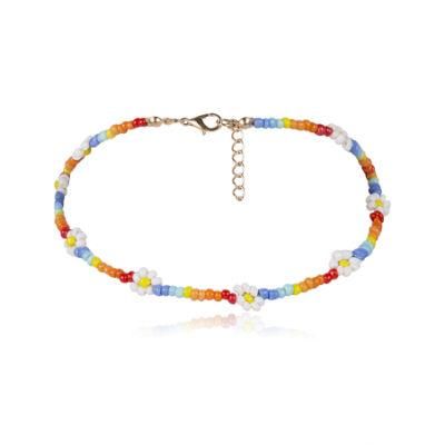 Colorful Beaded Woven Flower Geometric Necklace Women