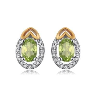 Gold Plated Genuine Peridot Stud Earrings Silver Jewelry for Women Wholesale